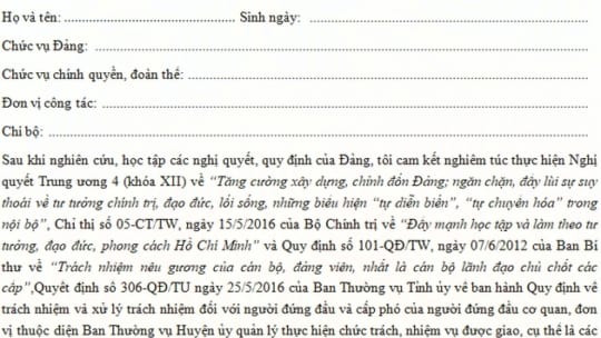 Chi tiết mẫu bản cam kết tu dưỡng rèn luyện phấn đấu năm 2020